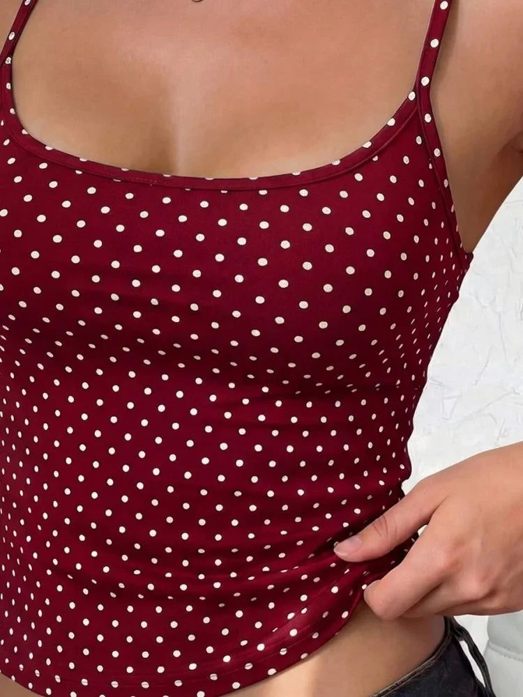 Polka Dots Backless Fitted U-shaped Collar Crop Top