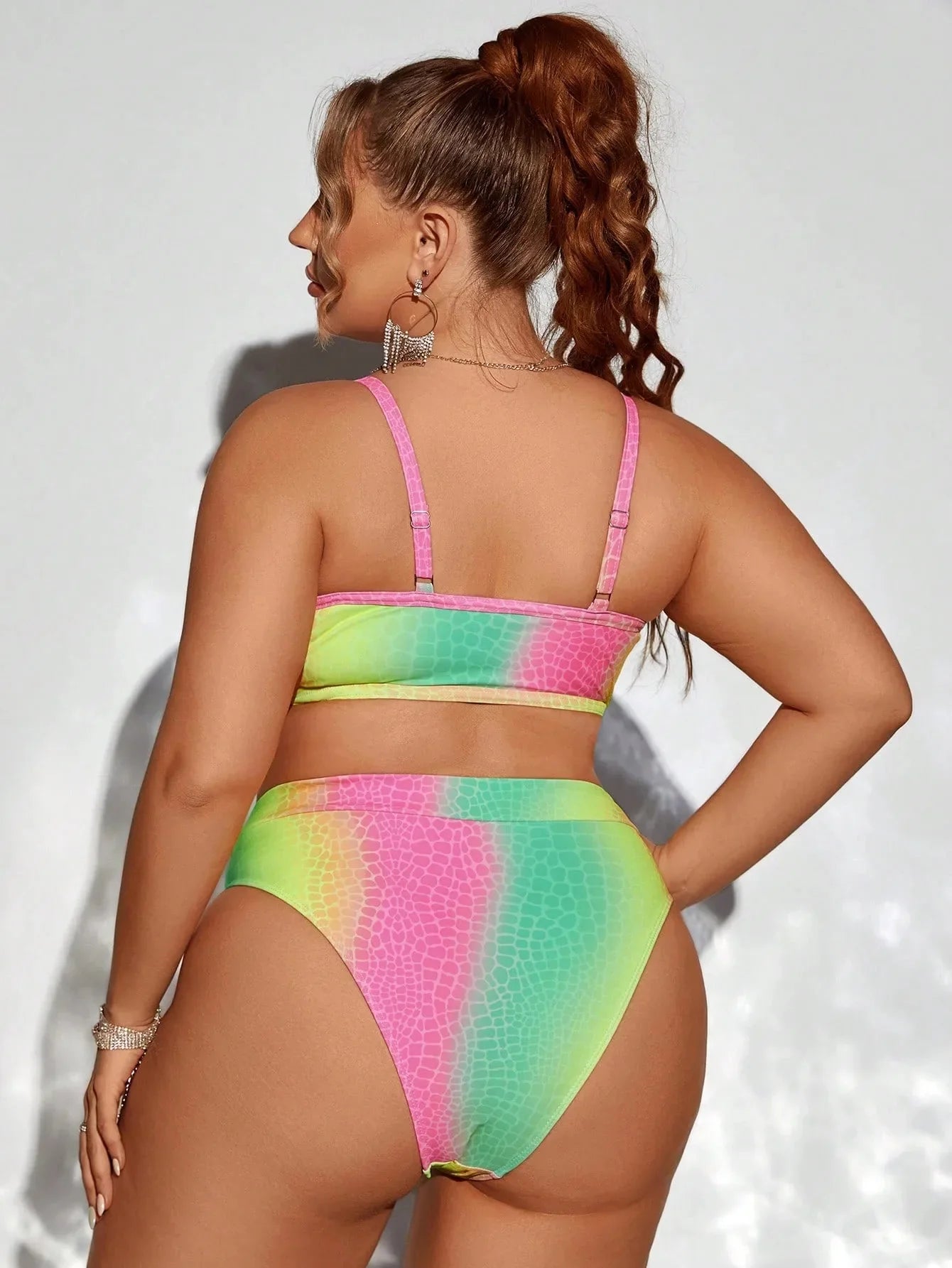 Sexy Pink Gradient Snake Print Bikini Set