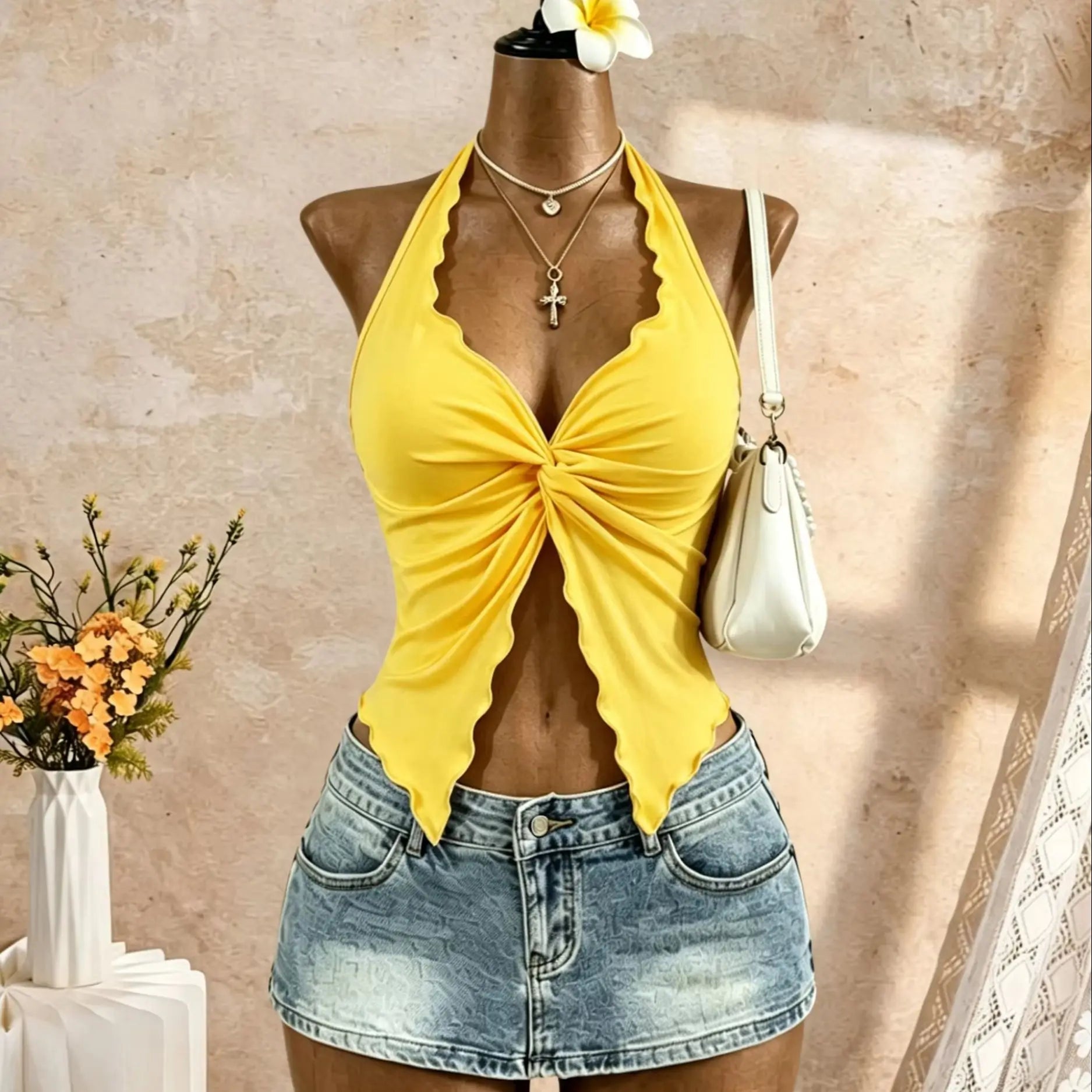 Trim Irregular Hanky Hem Slim Fit Crop Cami Top