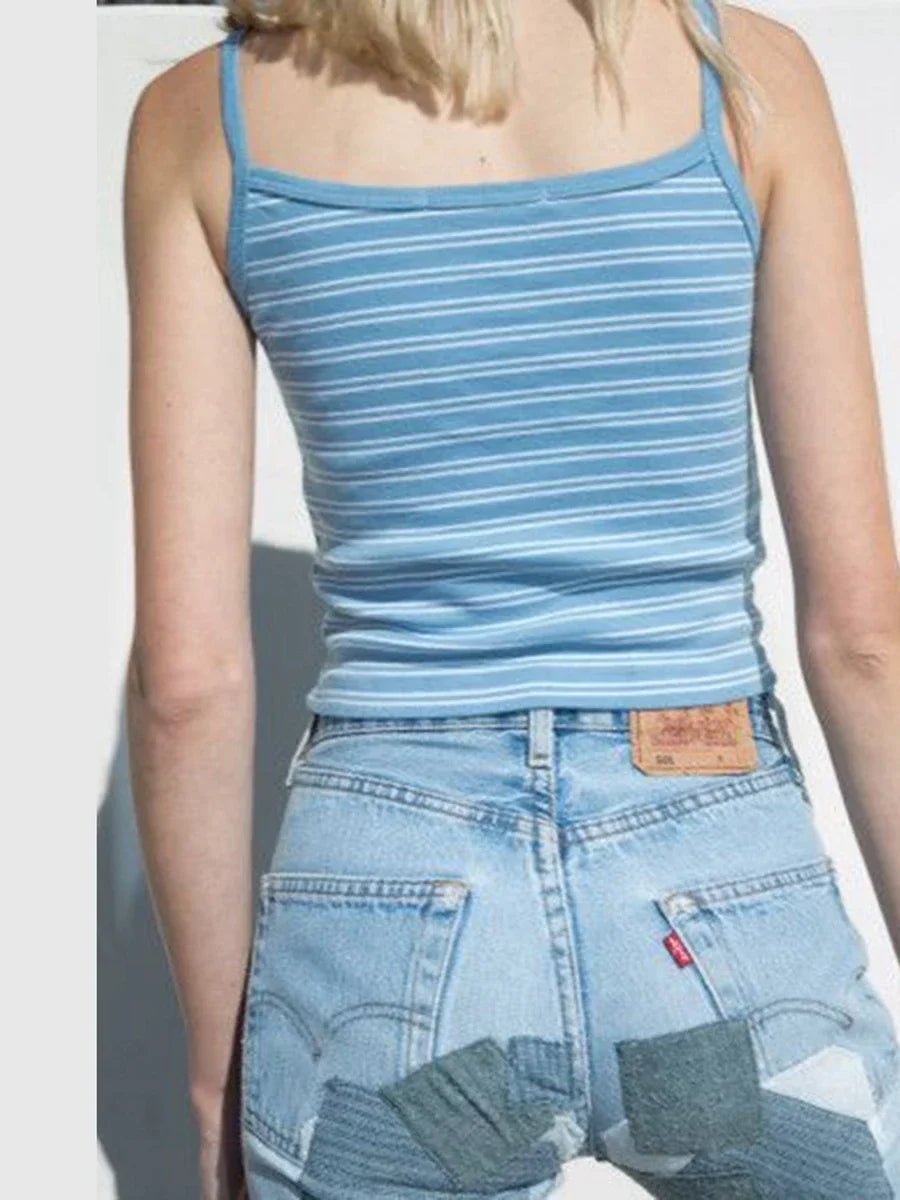 Y2K Vintage Stripe Cropped Camis Ladies Sweet Cotton Tops