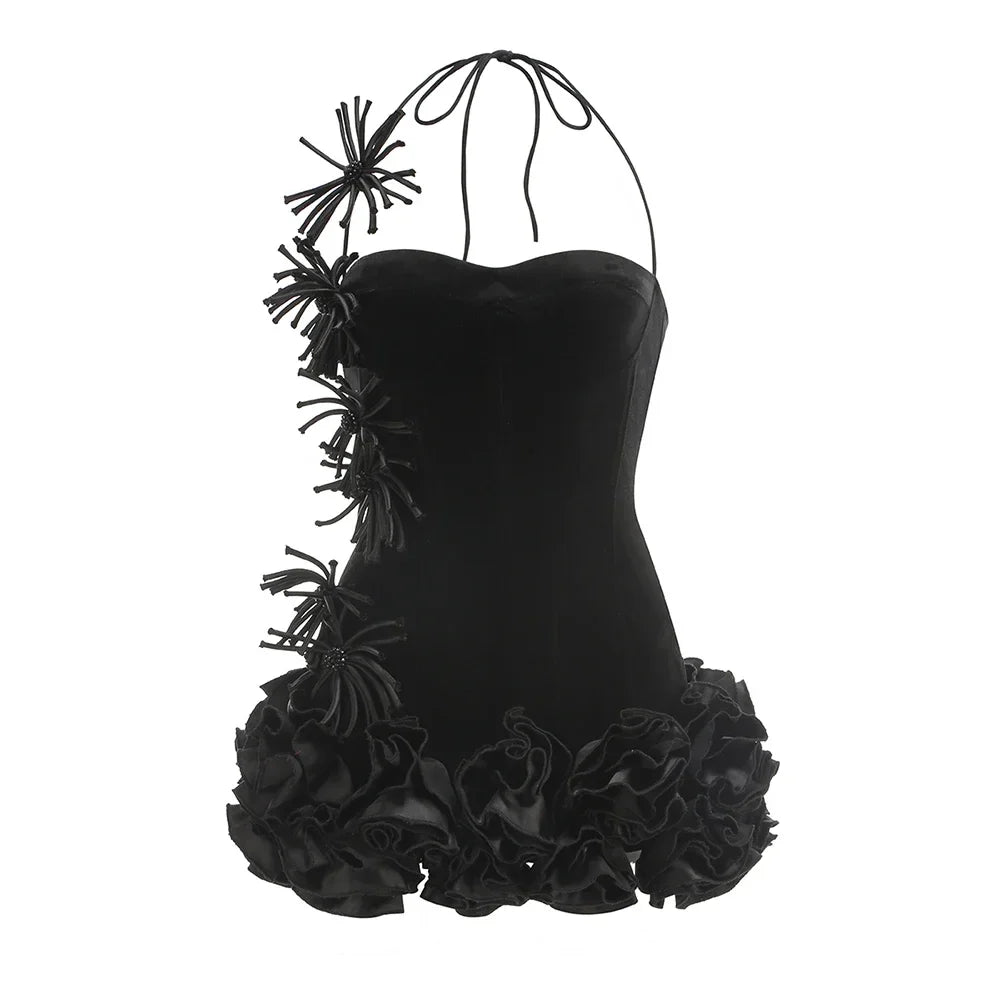 Black Halter Sleeveless Lace-up Prom Dress