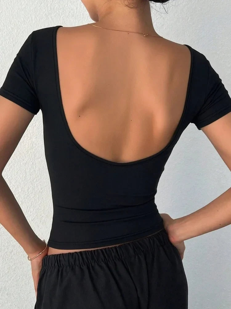 Solid Color Sexy Short Sleeve Cropped Top