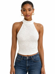 Floral Lace Halter Crop Top
