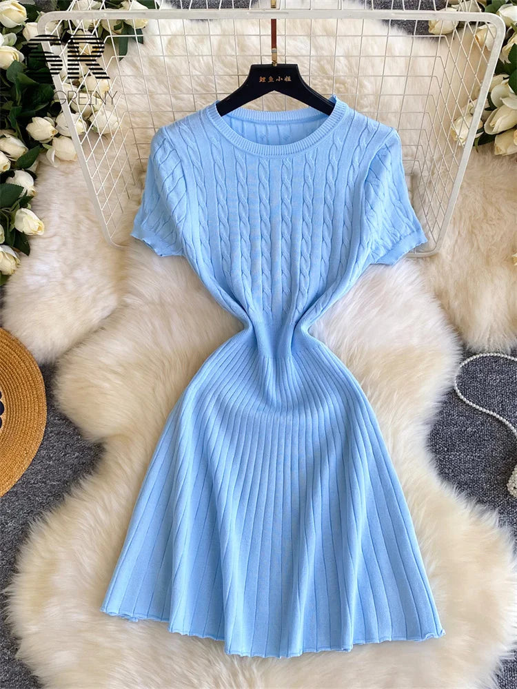Twist Drill Knit A-line Dress