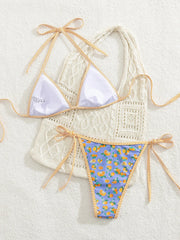 Sexy Blue Fruit Print Bikini Set