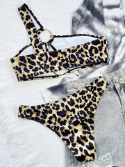 Leopard One Shoulder Hollow Out Bikini