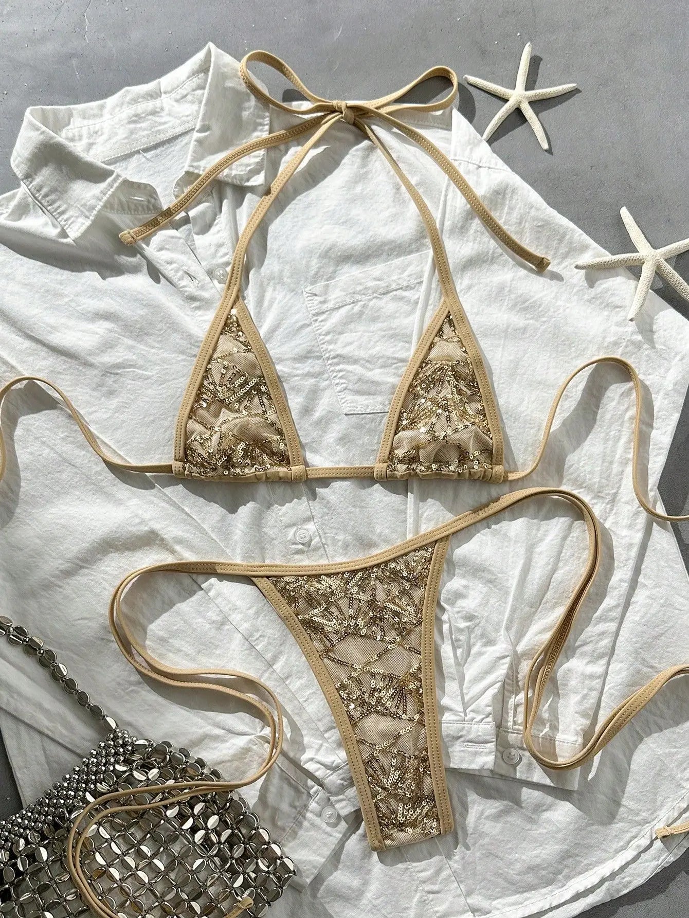 Sexy Sequin Khaki Micro Bikini