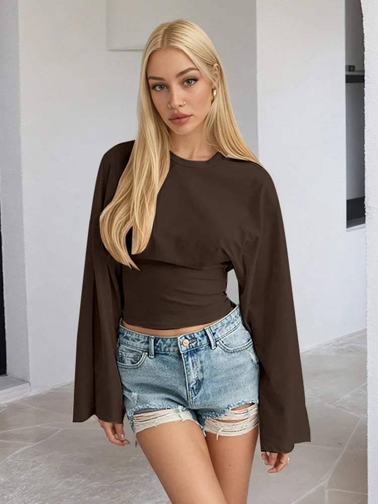 Street Sytle Flare Long Sleeve Cropped T-shirt