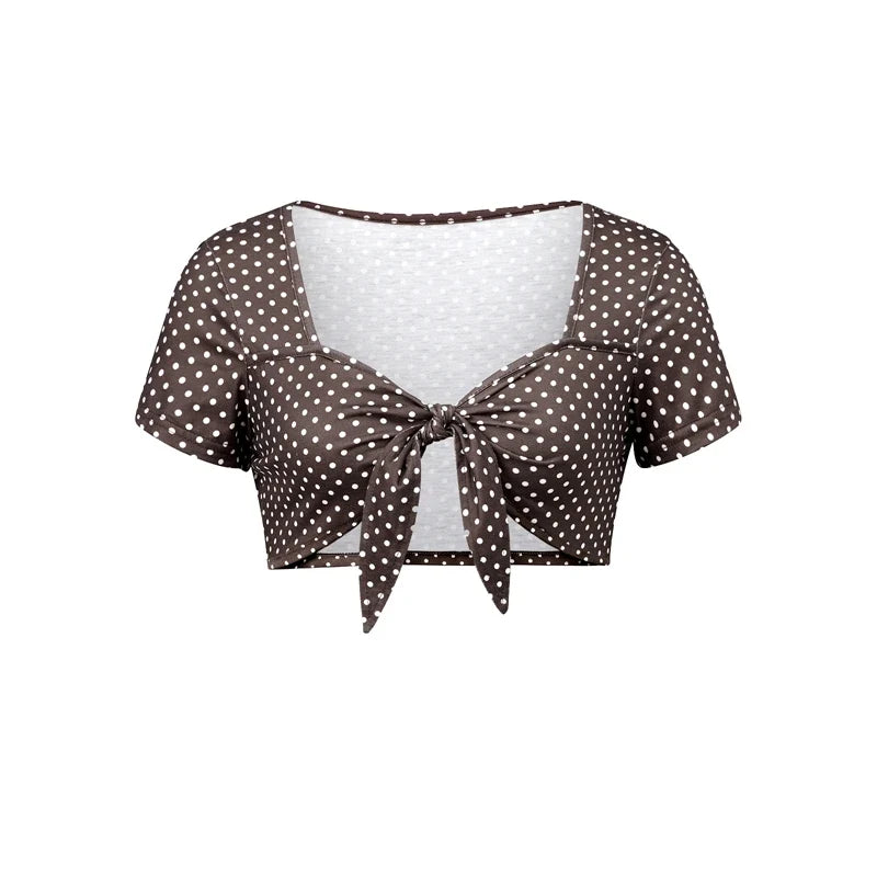 Polka Dot Front Tie Knot Crop Top