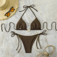 Sexy Metal Heart Ornament Bikini Set