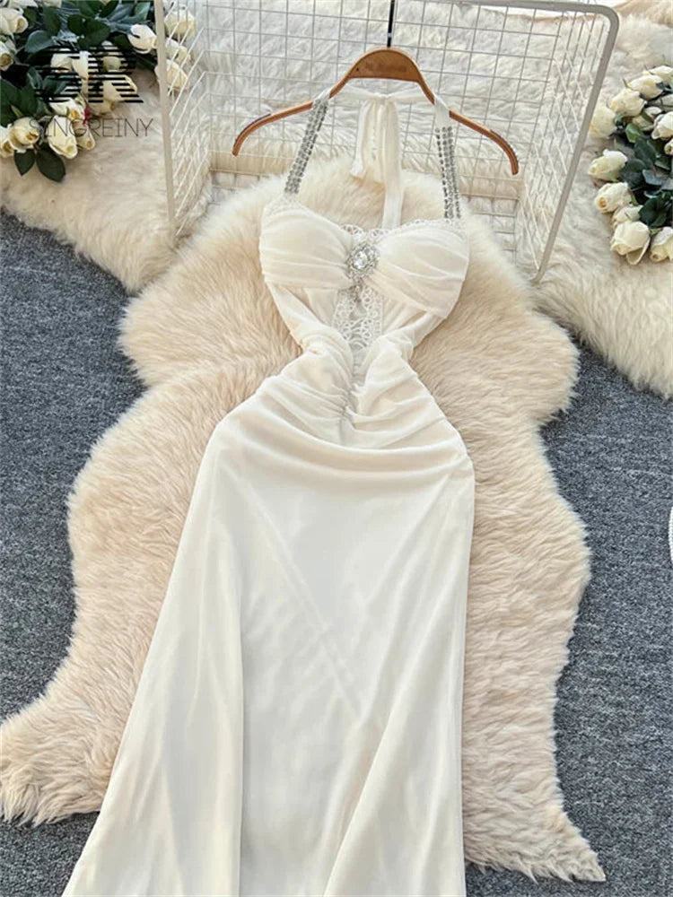 Diamonds Halter Mesh Dress