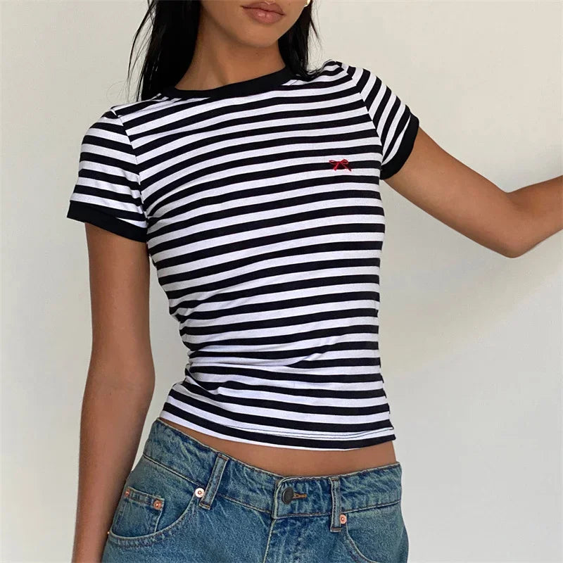 Cute Bow Embroidery Crop Top