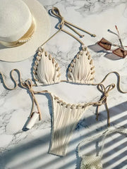 Halter Wrinkled Weaved Bikini
