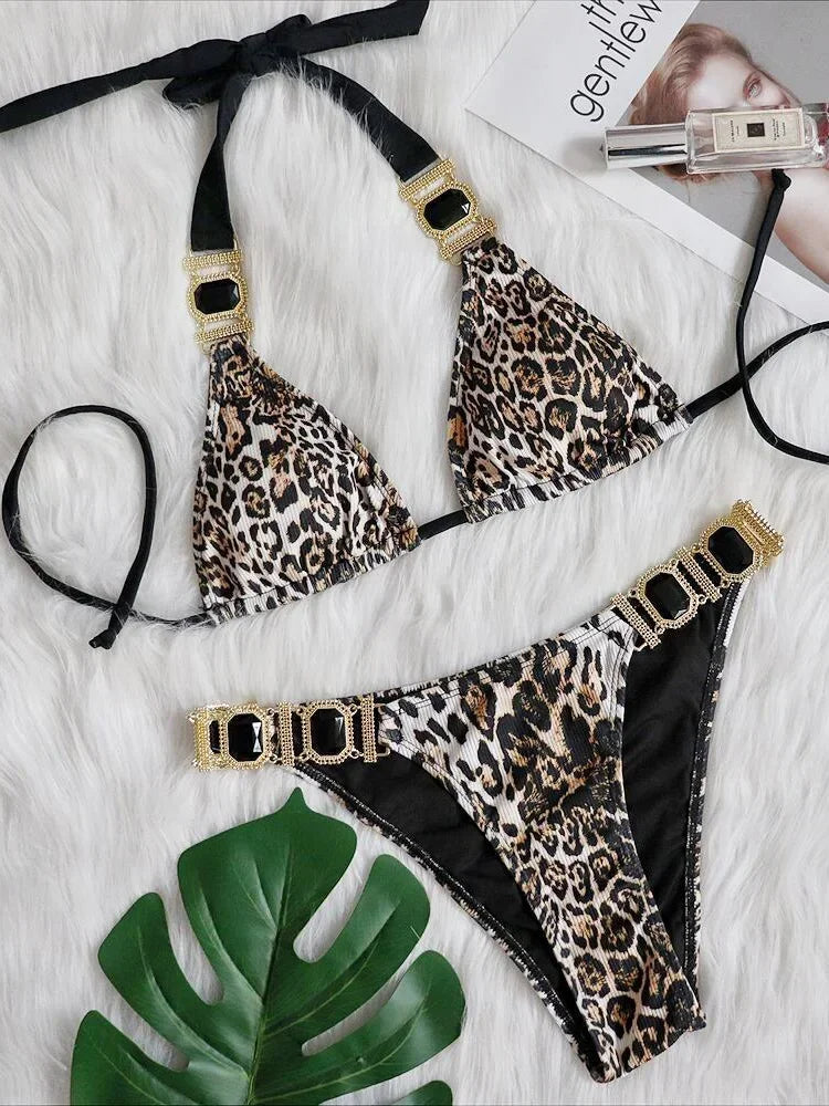 Sexy Leopard Crystal Diamond Bikini