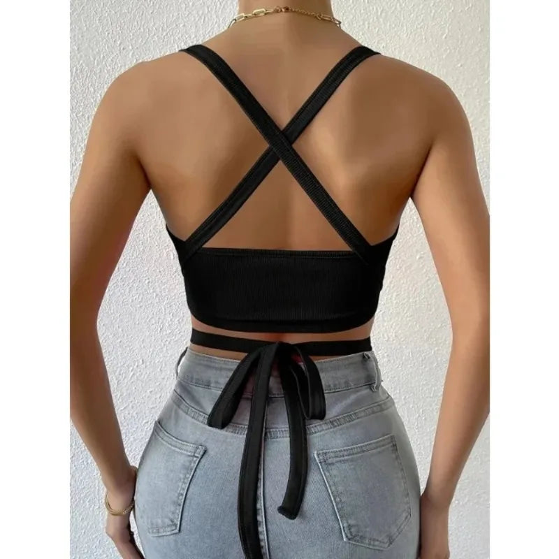 Sexy Casual Sleeveless Cut-Out Short Tee Shirt Crop Top