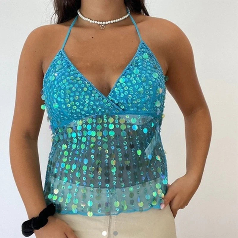 Y2k Sequin Sparkle Cami Top