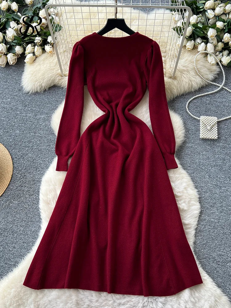 3D Floral Knitted Long Dress