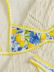 Sexy Yellow Fruit Print Micro Bikini Set