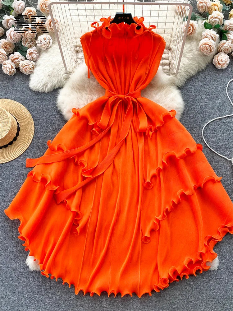 Sleeveless Ruffles Loose Long Dress