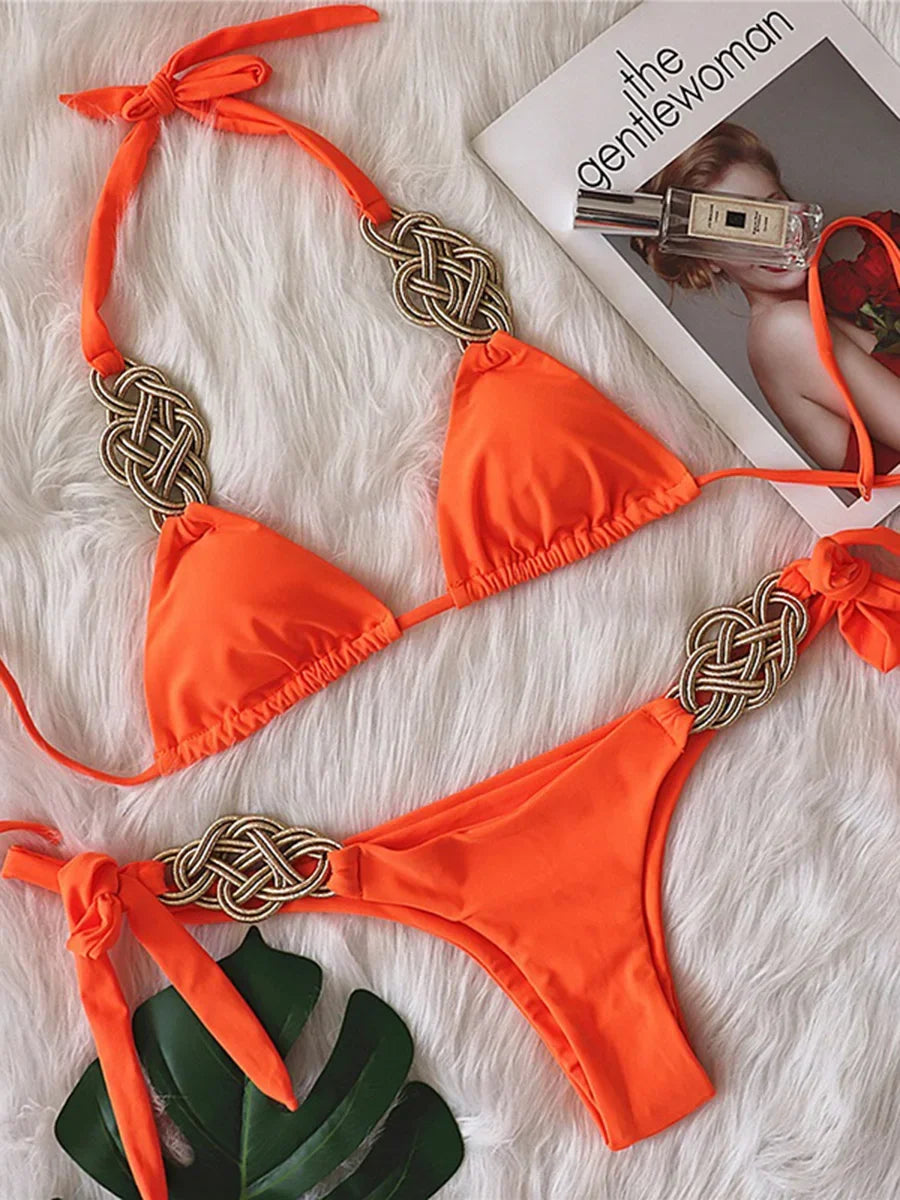New Patchwork Halter Knitted Bikini