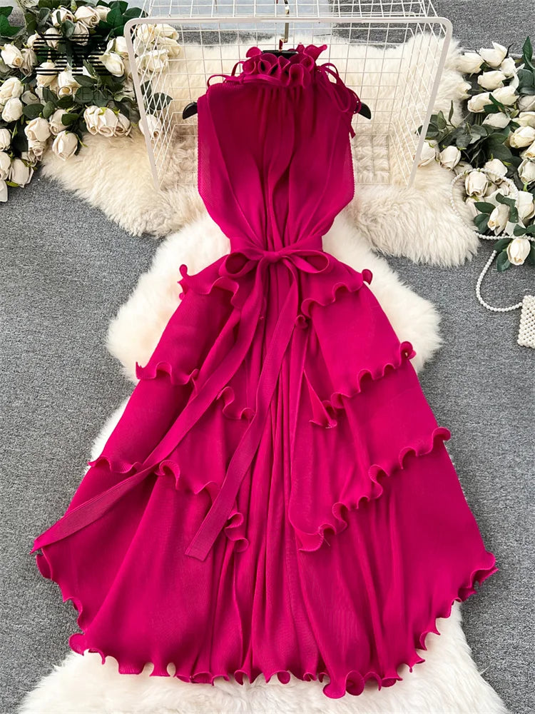 Sleeveless Ruffles Loose Long Dress