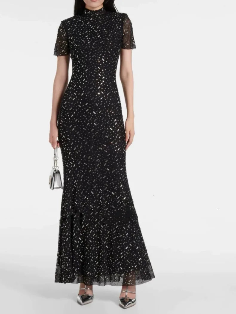 Black Short Sleeve Brithday Party Dress