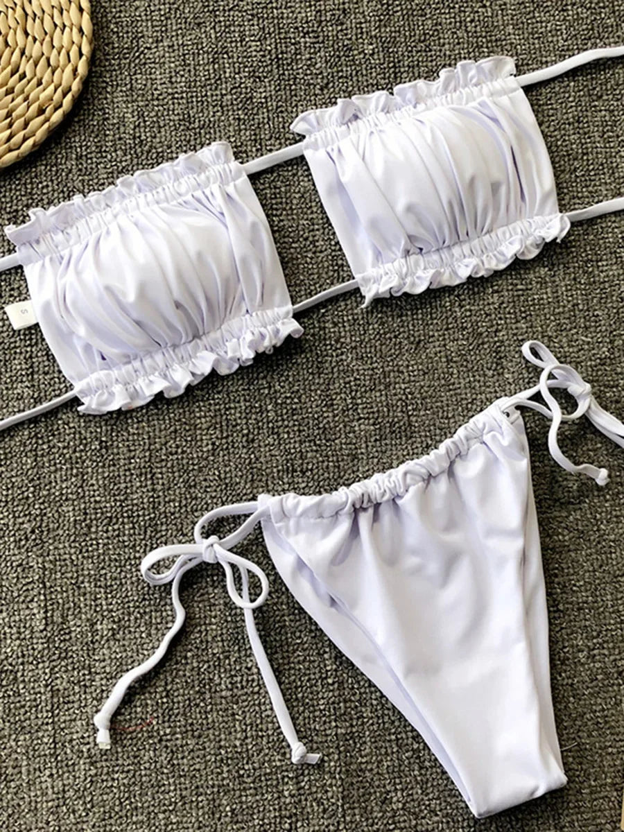 Tie Dye Pleated Ruffled Bikini