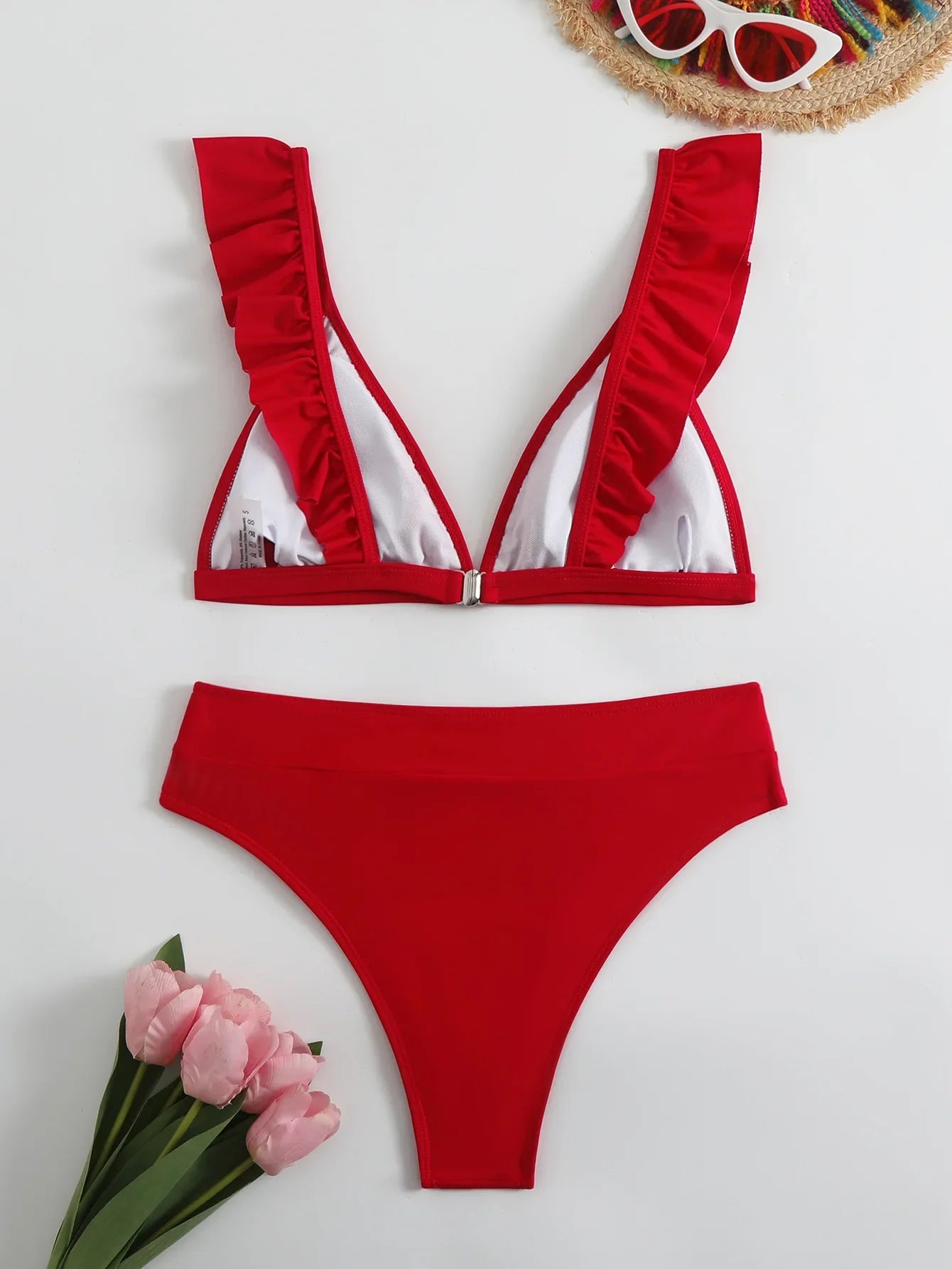 Sexy Ruffles V Bra Push Up Bikini Set
