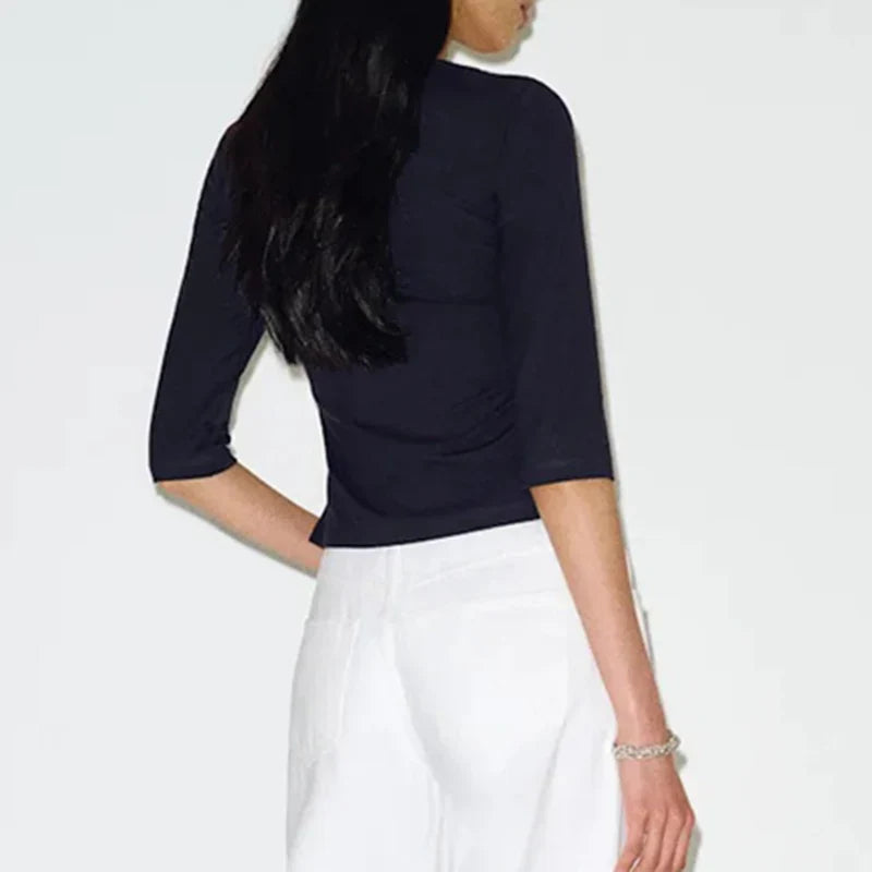 Wrap V Neck 3/4 Sleeve Crop Top