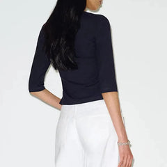 Wrap V Neck 3/4 Sleeve Crop Top