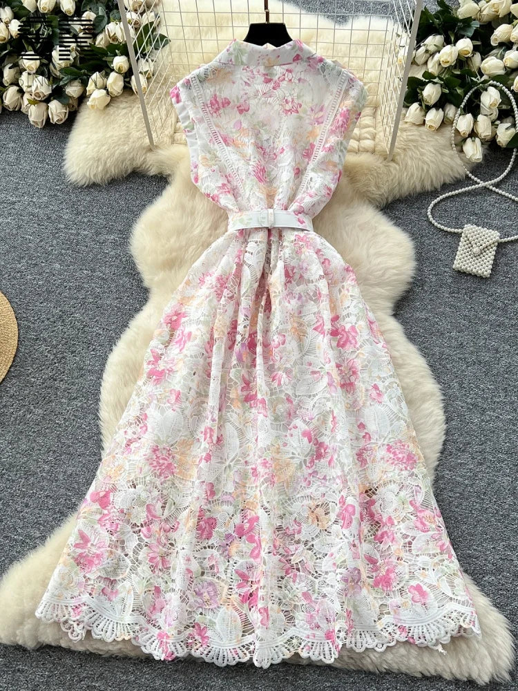 Luxury Hook Flower Hollow Dress