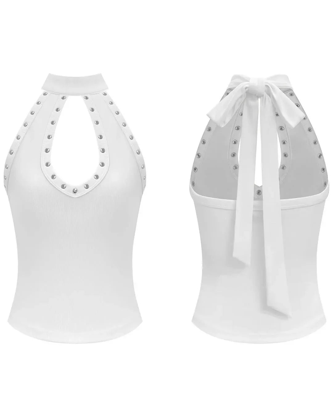 Commuting Gothic Style Rivet Embellished Halter Tank Top