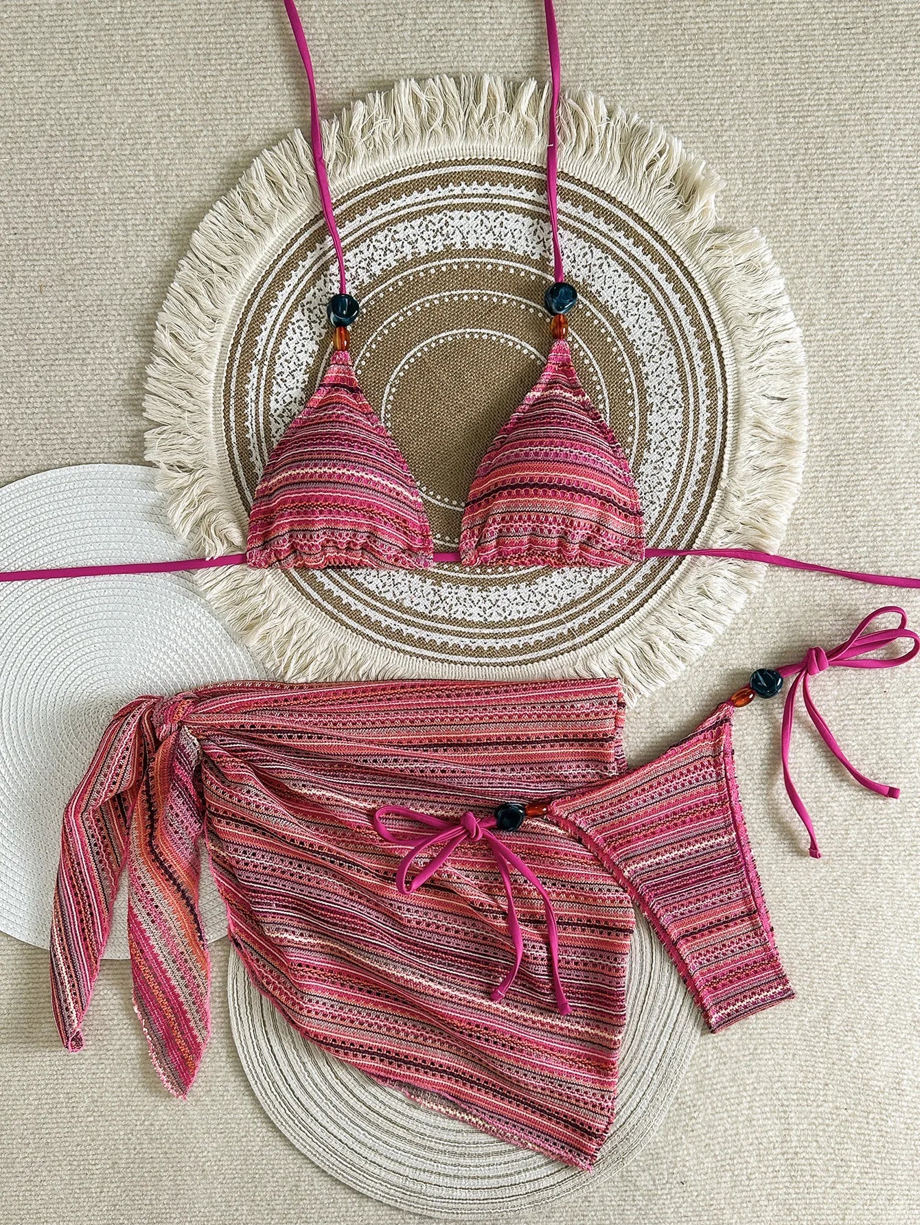 Sexy Blue Striped Knitted Bikini Set