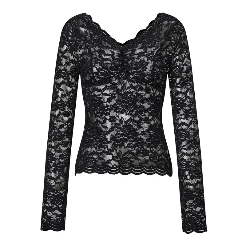 Coquette Floral Lace Long Sleeve Crop Top