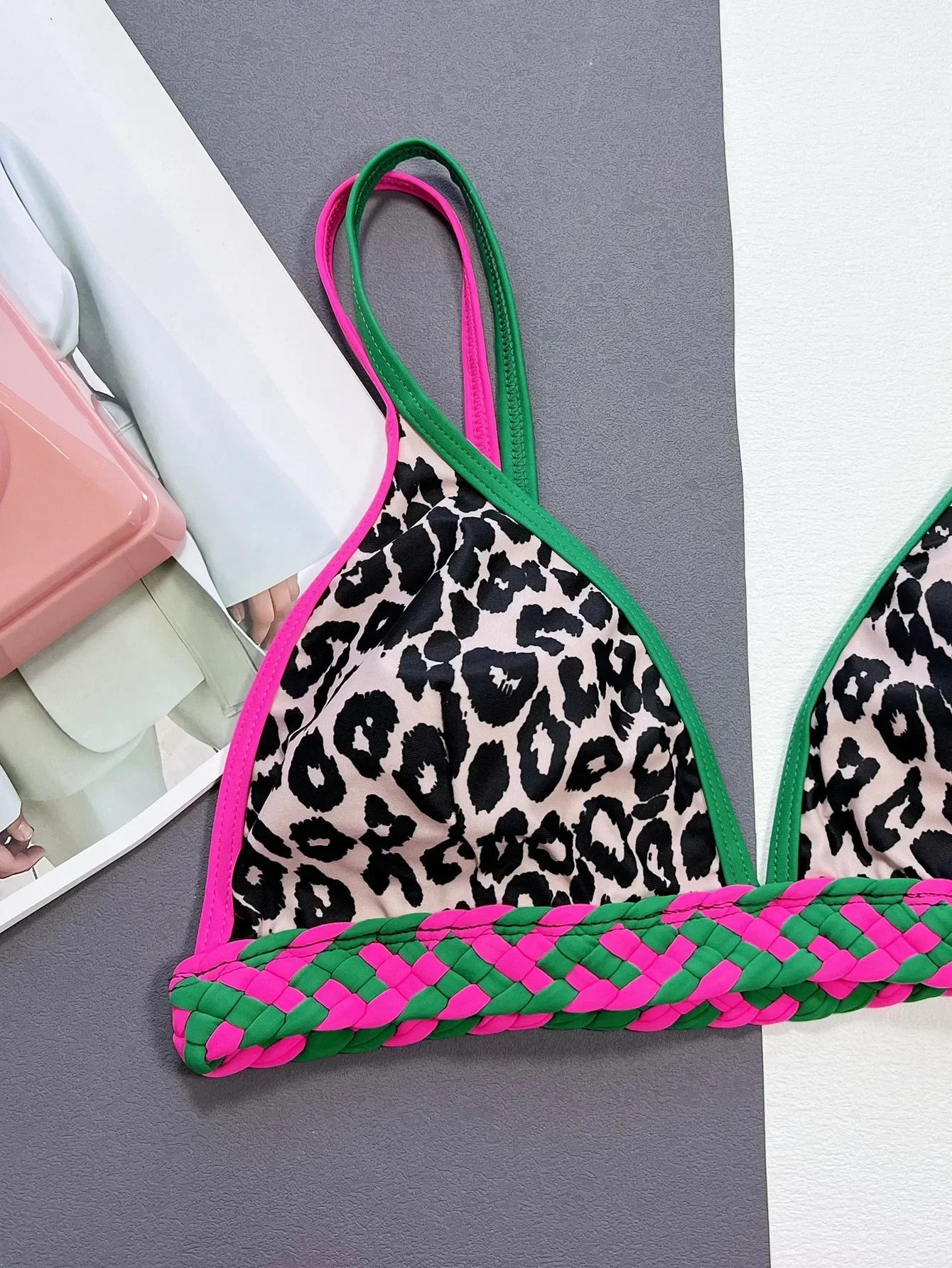 Sexy Black Leopard Print Patchwork Bikini Set