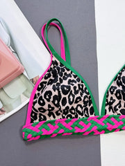Sexy Black Leopard Print Patchwork Bikini Set