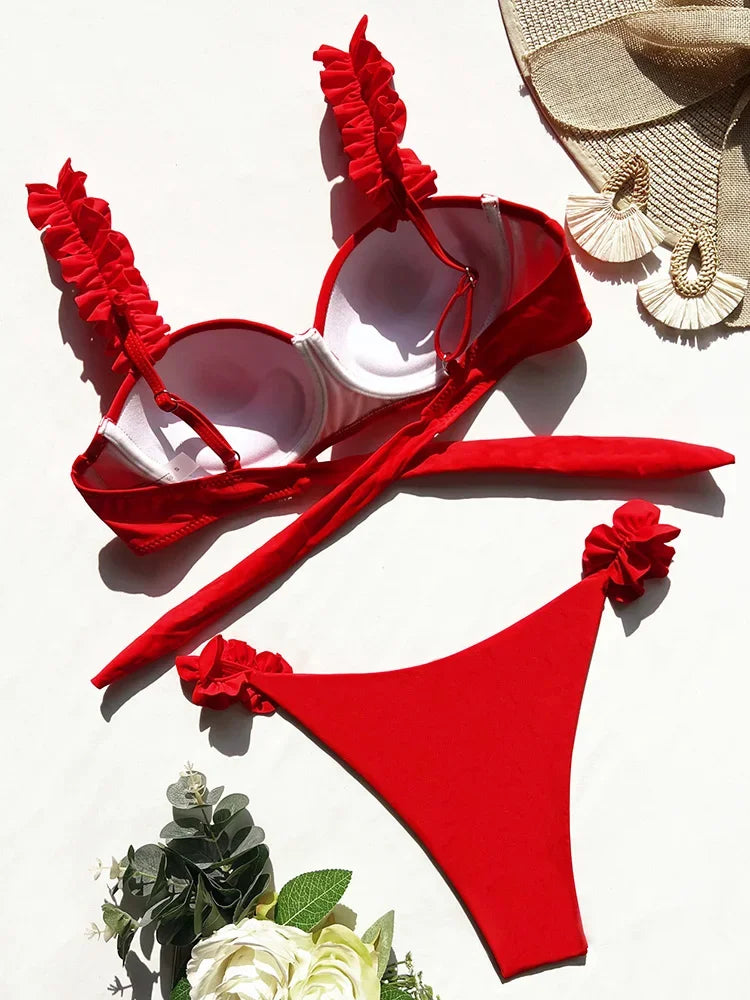 Underwired Bra Cup Ruffled Frill Bikini