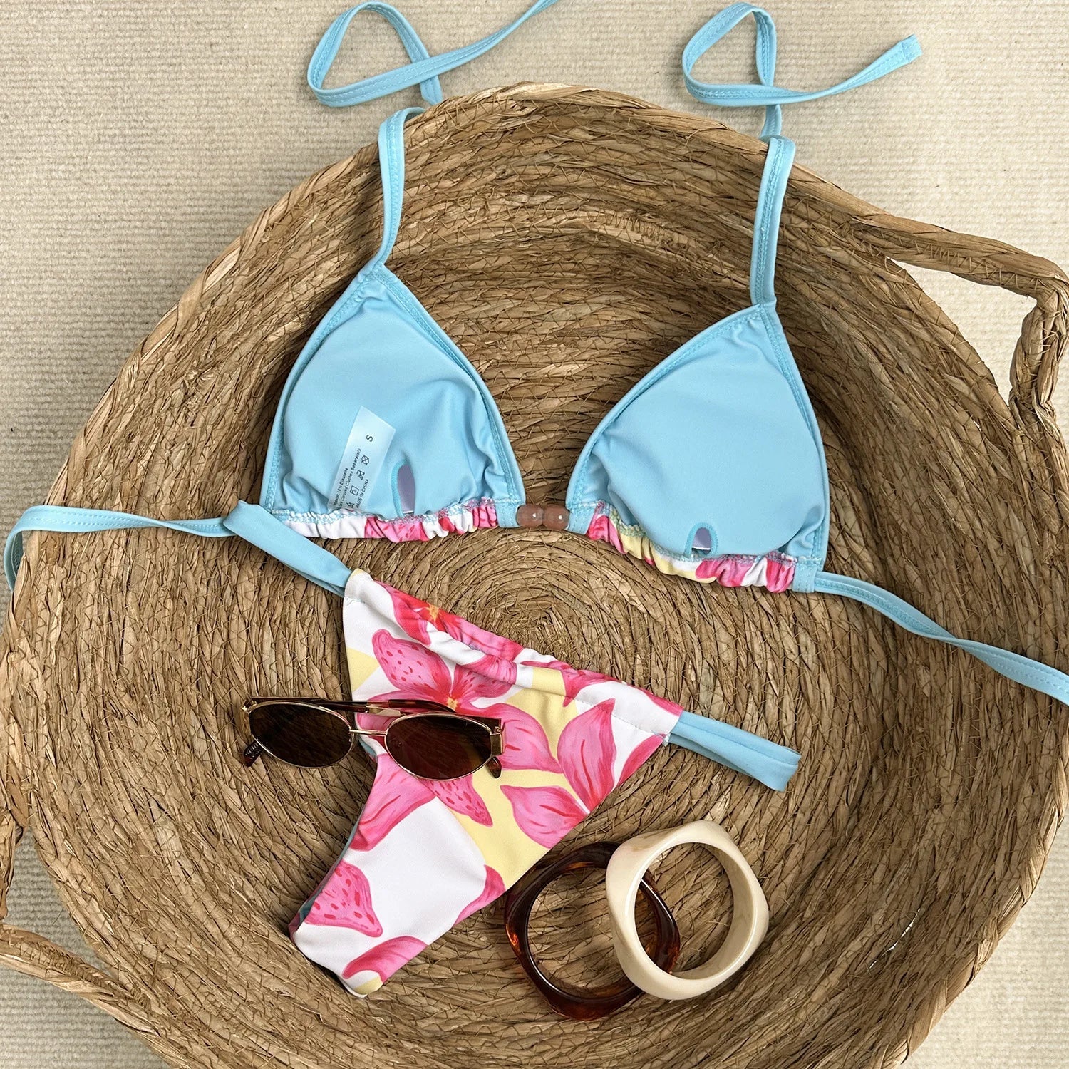 Sexy Coffee Flower Print Bikini Set