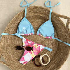 Sexy Coffee Flower Print Bikini Set