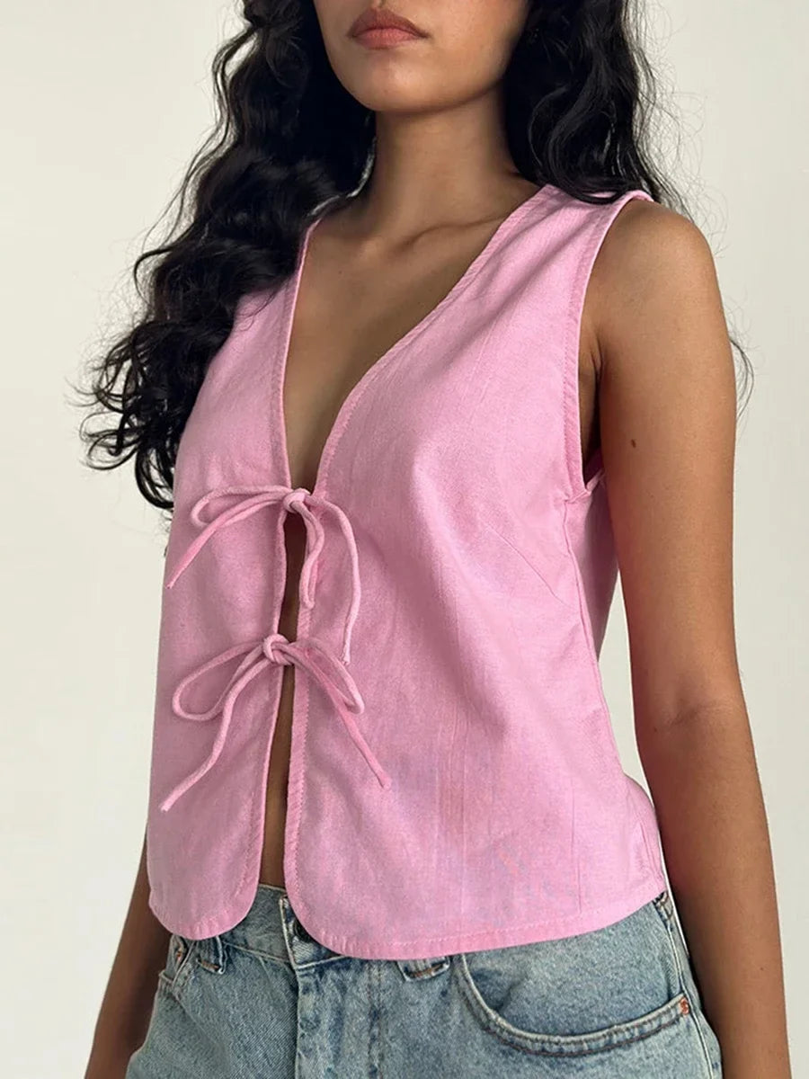Bow Ties Sleeveless Crop Top