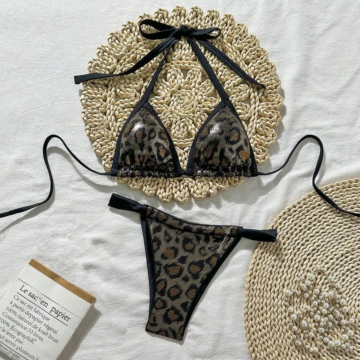Sexy Brozing Black Leopard Print Bikini