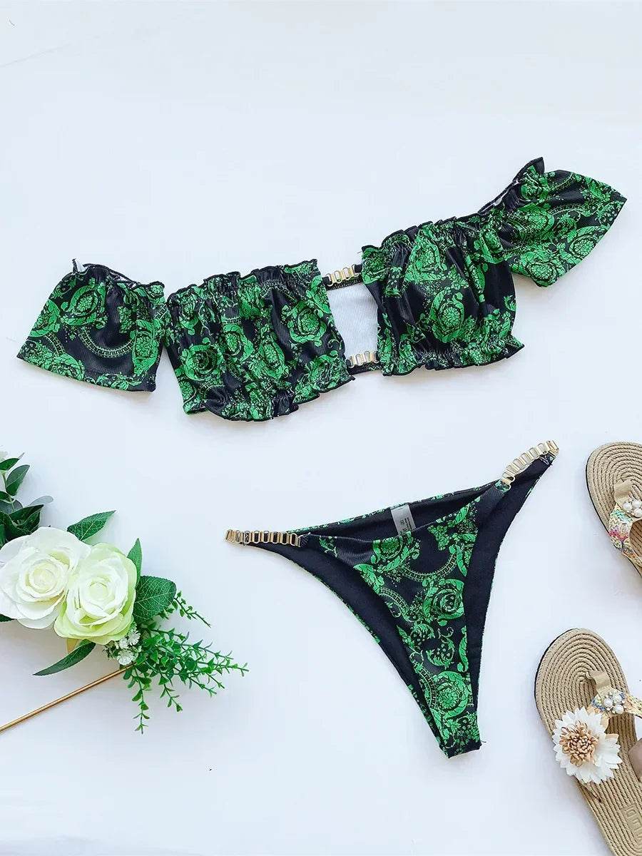Sexy Ruffled Frill Off Shoulder Bikini