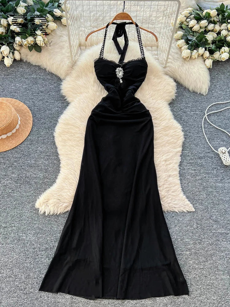 Diamonds Halter Mesh Dress
