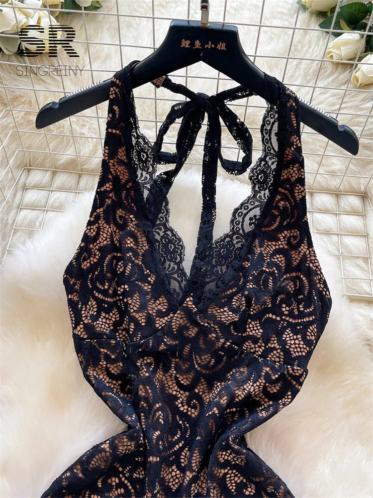 Feminine Halter Lace Dress