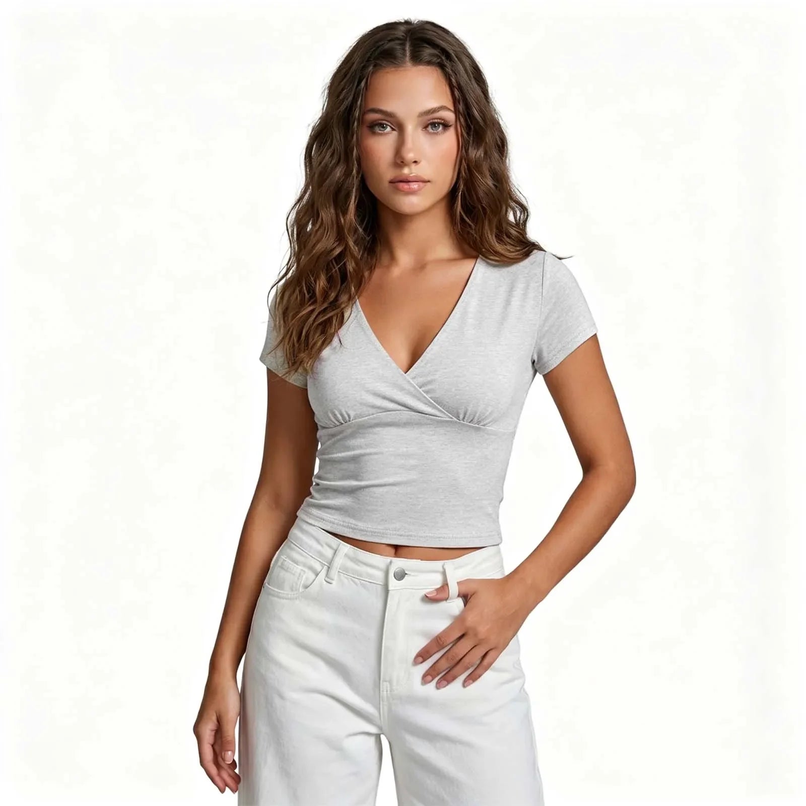 Wrap V-Neck Slim Fit Crop Tops