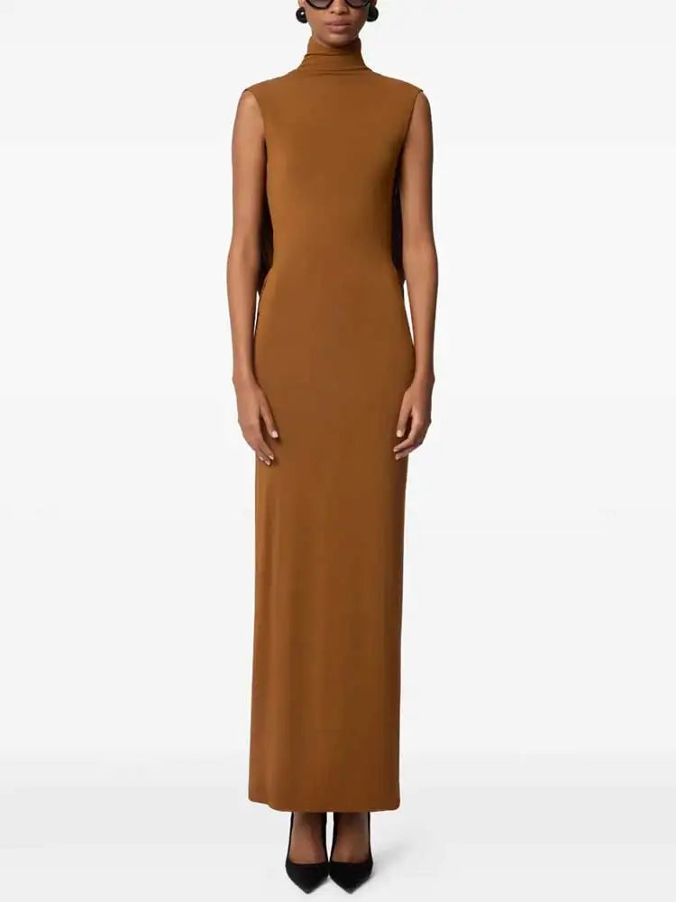 High Collar Backless Maxi Dress