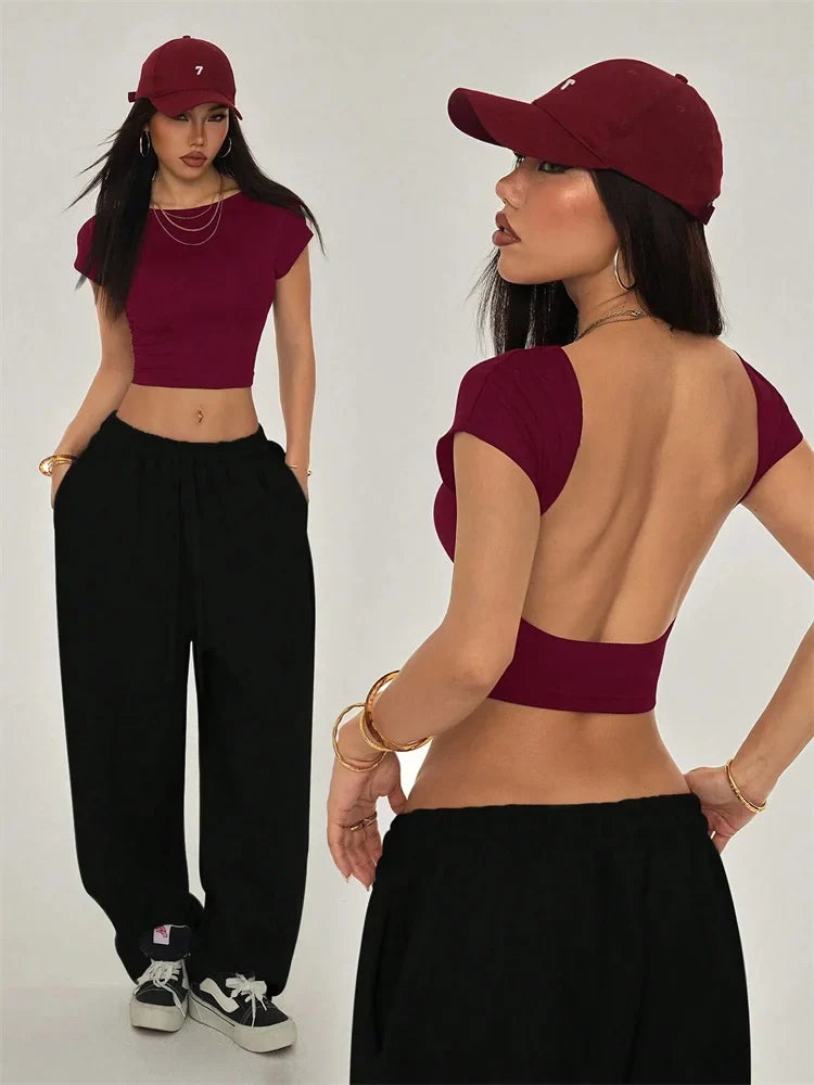Grunge Y2K Clothes High Street Style Plain Black Crop Tee Top