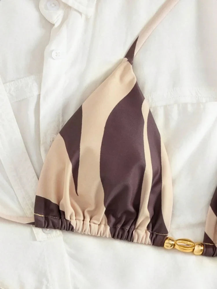 Sexy Coffee Striped Bikini