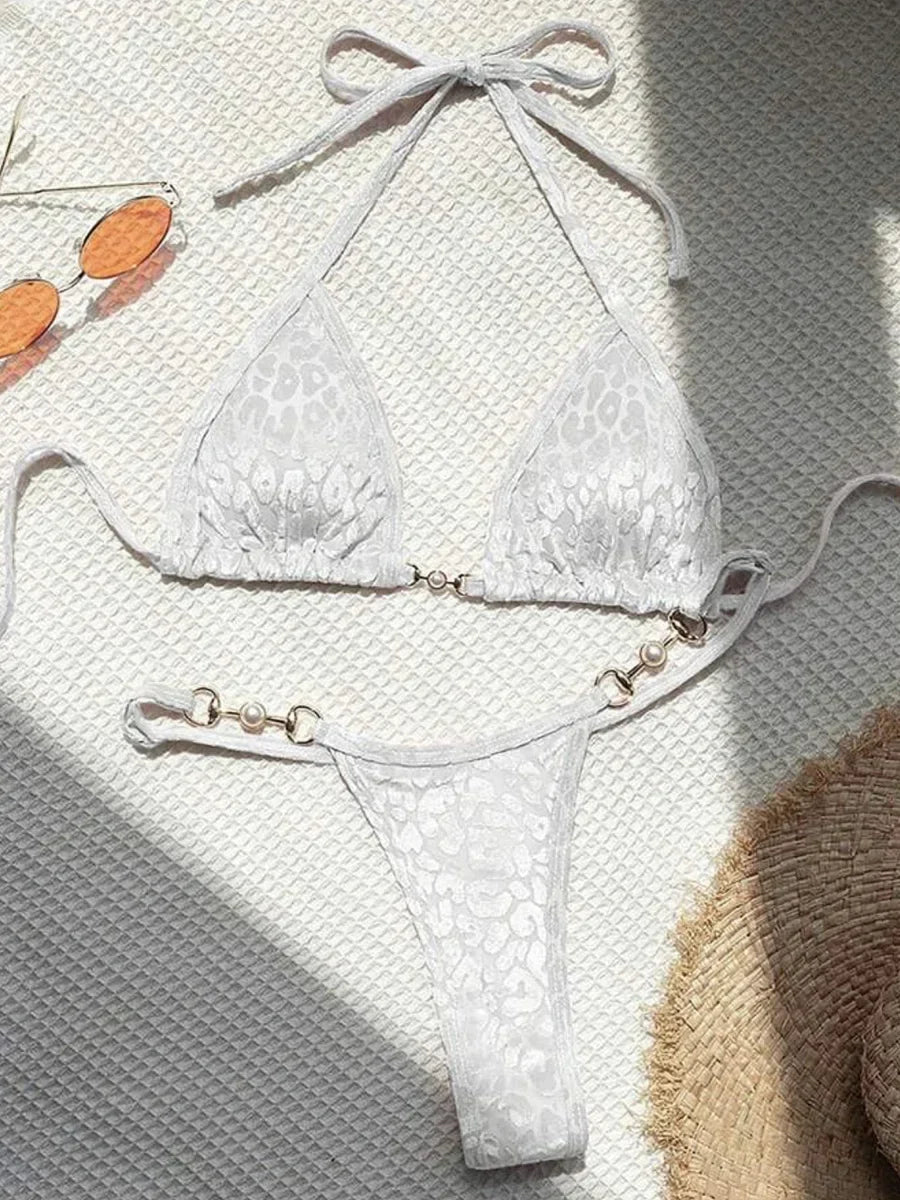 Sexy Leopard Velvet Bikini
