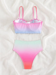 Sexy Pink Tie Dye Gradient Bikini Set